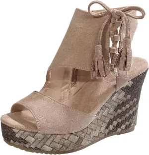 Dressy Sandals Women Hollow Out Zipper Peep Toe Sandals Comfortable Boho Espadrilles Wedges 2025 Summer Casual Slingback Shoes