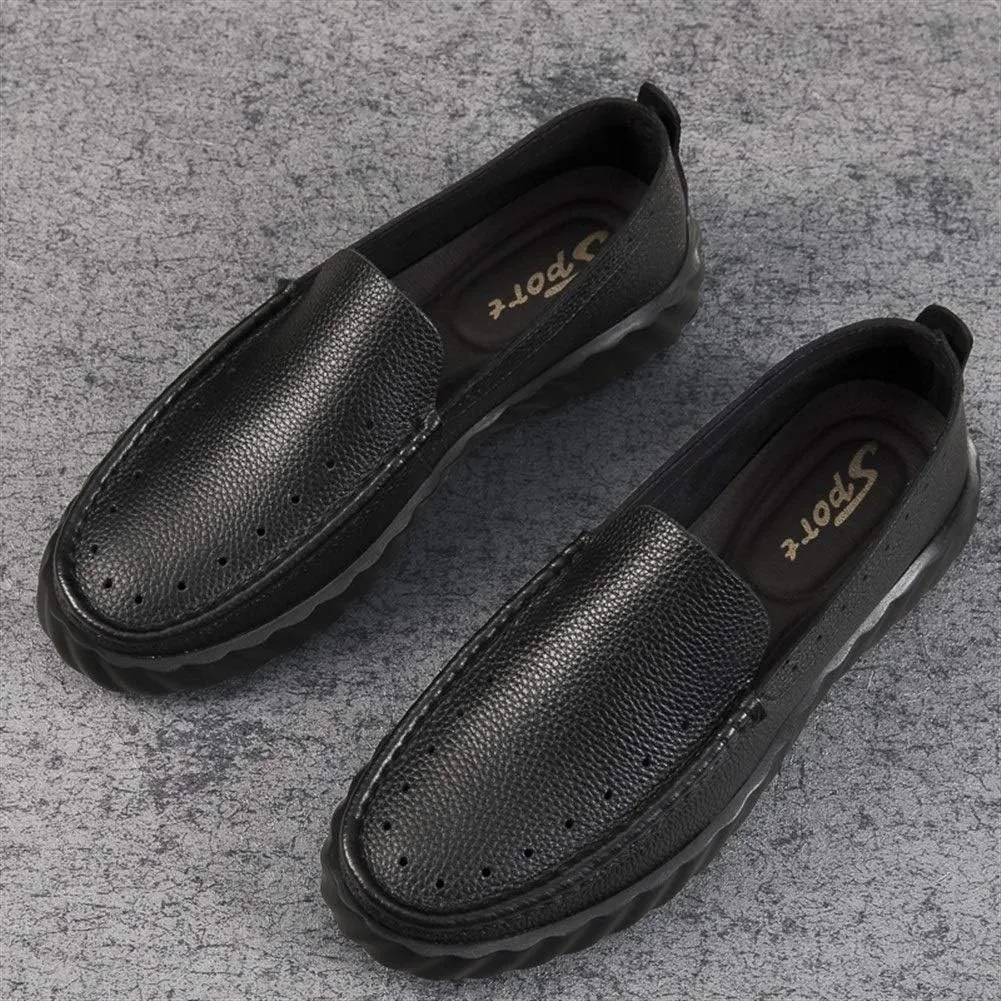 Driving Loafer Compatible with Men Business Platform Shoes Slip on Synthetic Leather Round Toe Stitching Lightweight Casual Rubber Sole Splice Desgin