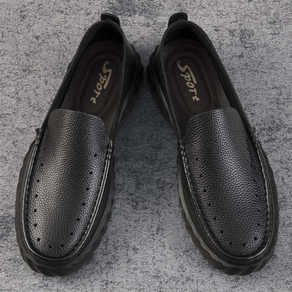 Driving Loafer Compatible with Men Business Platform Shoes Slip on Synthetic Leather Round Toe Stitching Lightweight Casual Rubber Sole Splice Desgin