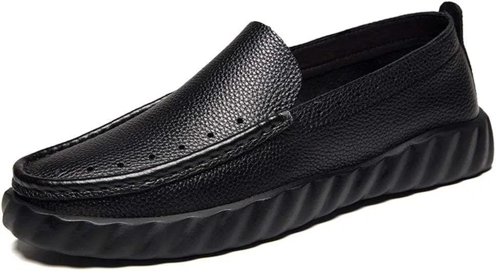 Driving Loafer Compatible with Men Business Platform Shoes Slip on Synthetic Leather Round Toe Stitching Lightweight Casual Rubber Sole Splice Desgin