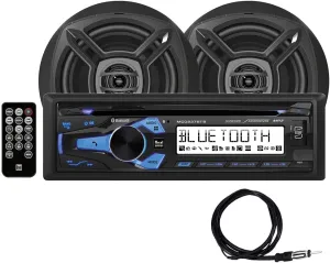 Dual MCP1237BTB Marine AM/FM/CD Receiver with Built-in Bluetooth   (2) 6.5″ Speakers   Antenna | USB Playback with Charging