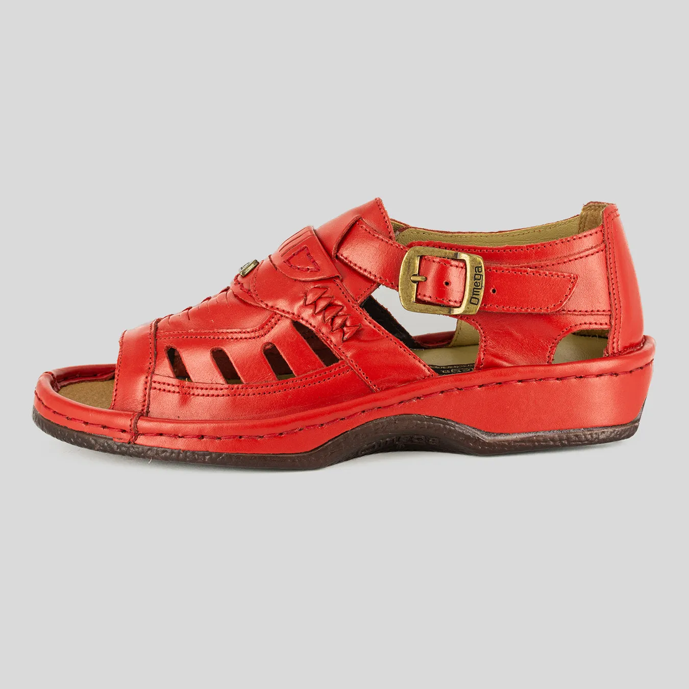 Duna : Leather Sandal in Red Soft Saddle