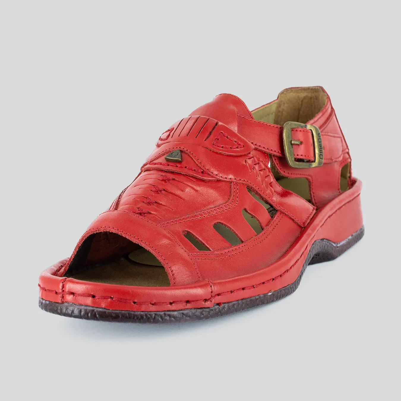 Duna : Leather Sandal in Red Soft Saddle