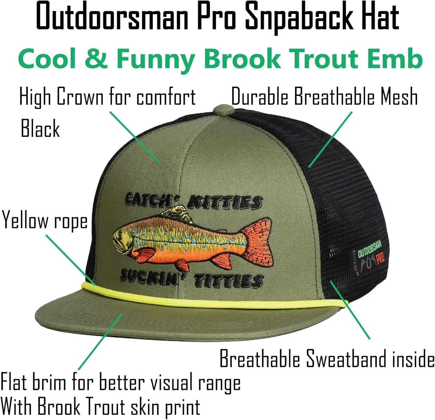 EDTREK Outdoorsman Pro Trucker Breathable Mesh Performance Cap - Flat Brim Snapback Hat