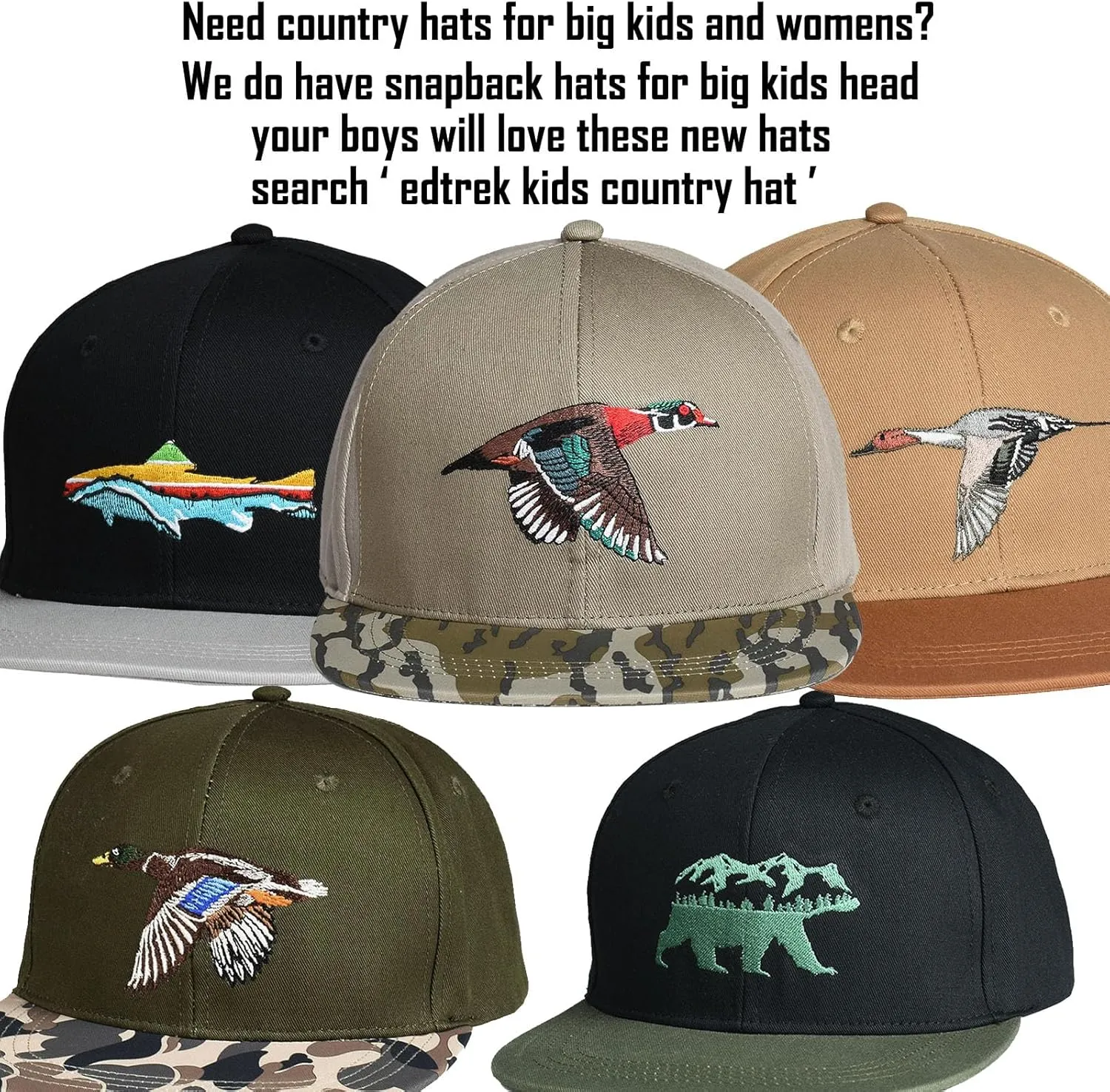 EDTREK Performance Outdoorsman Snapback Truck Hat with Flat Brim - Unique Animal Embroidery