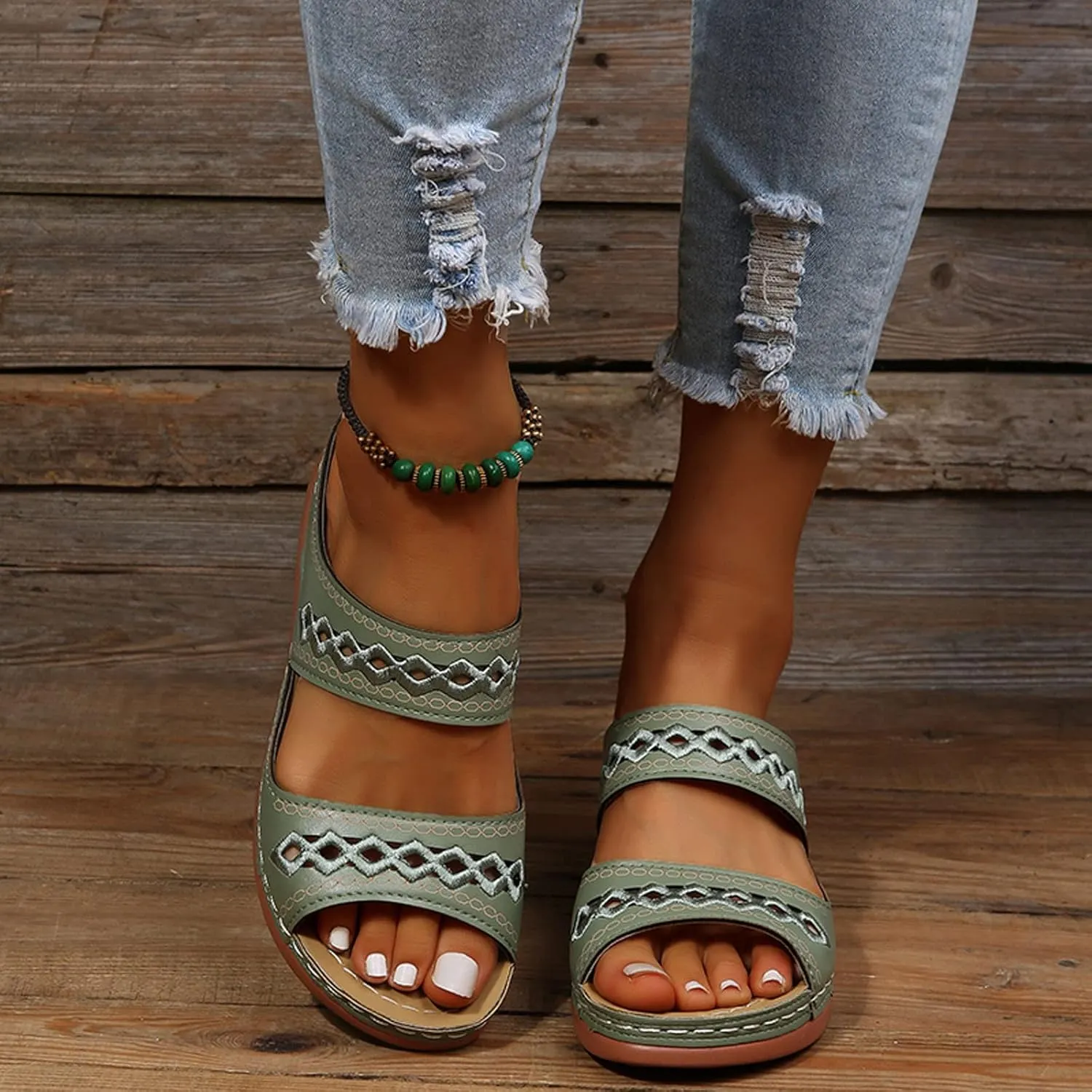 Eduavar Sandals for Women Casual Orthopedic Wedge Platform Sandals with Arch Support Comfortable Walking Slip on Slippers