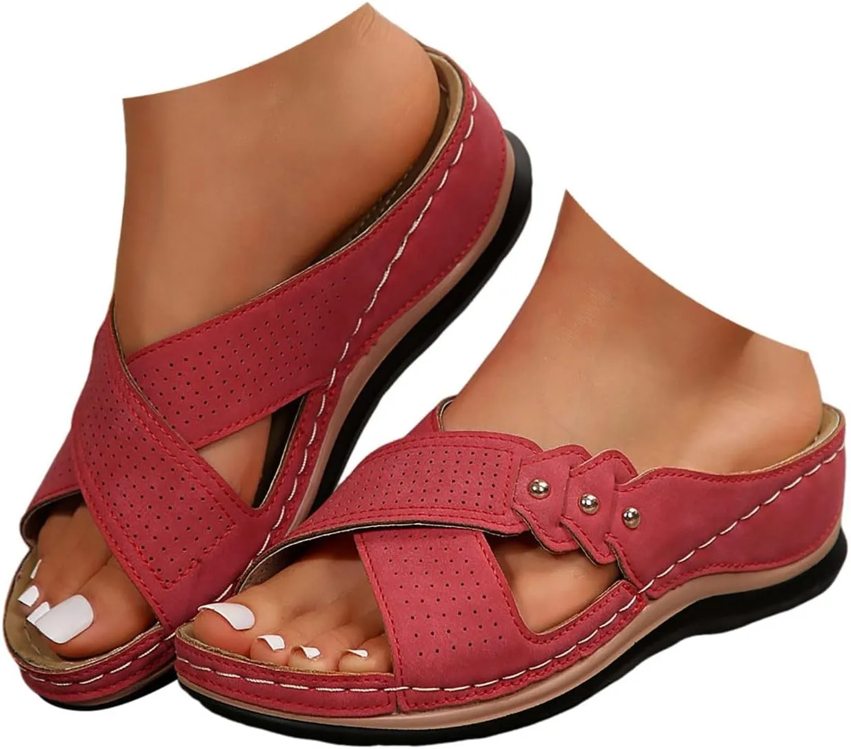 Eduavar Womens Sandals Summer Beach Orthotic Platform Slip On Slippers with Arch Support Comfortable Wedge Walking Sandals