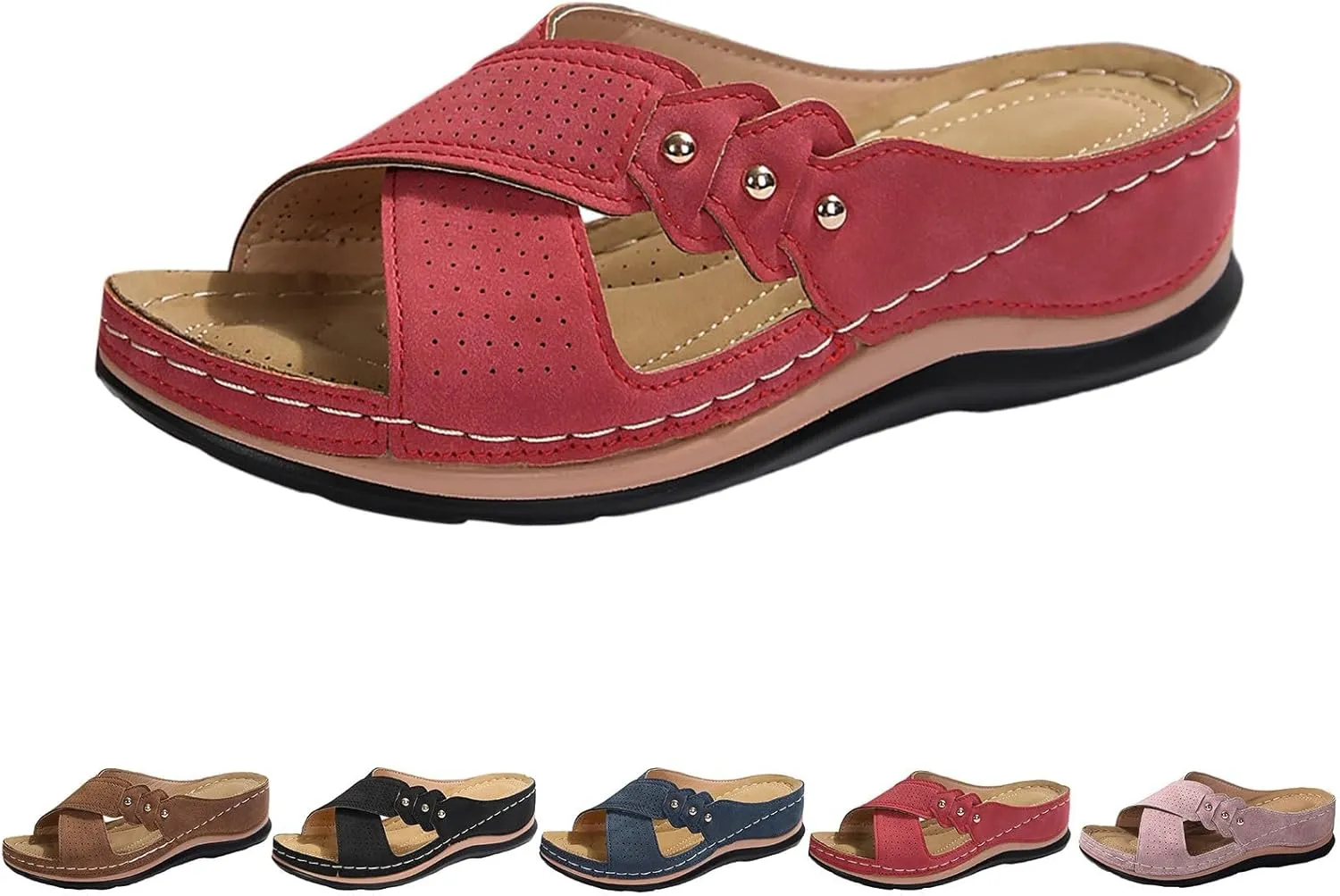 Eduavar Womens Sandals Summer Beach Orthotic Platform Slip On Slippers with Arch Support Comfortable Wedge Walking Sandals