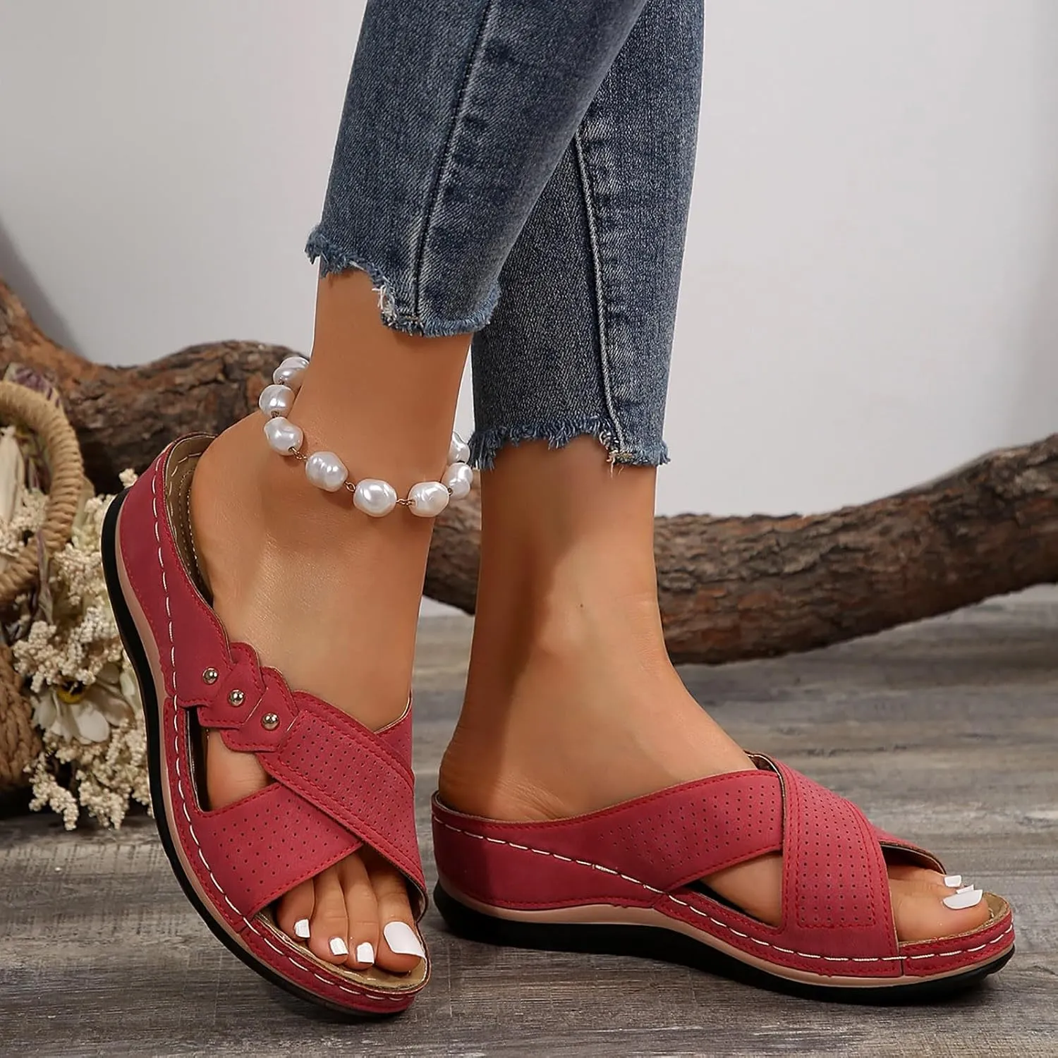 Eduavar Womens Sandals Summer Beach Orthotic Platform Slip On Slippers with Arch Support Comfortable Wedge Walking Sandals
