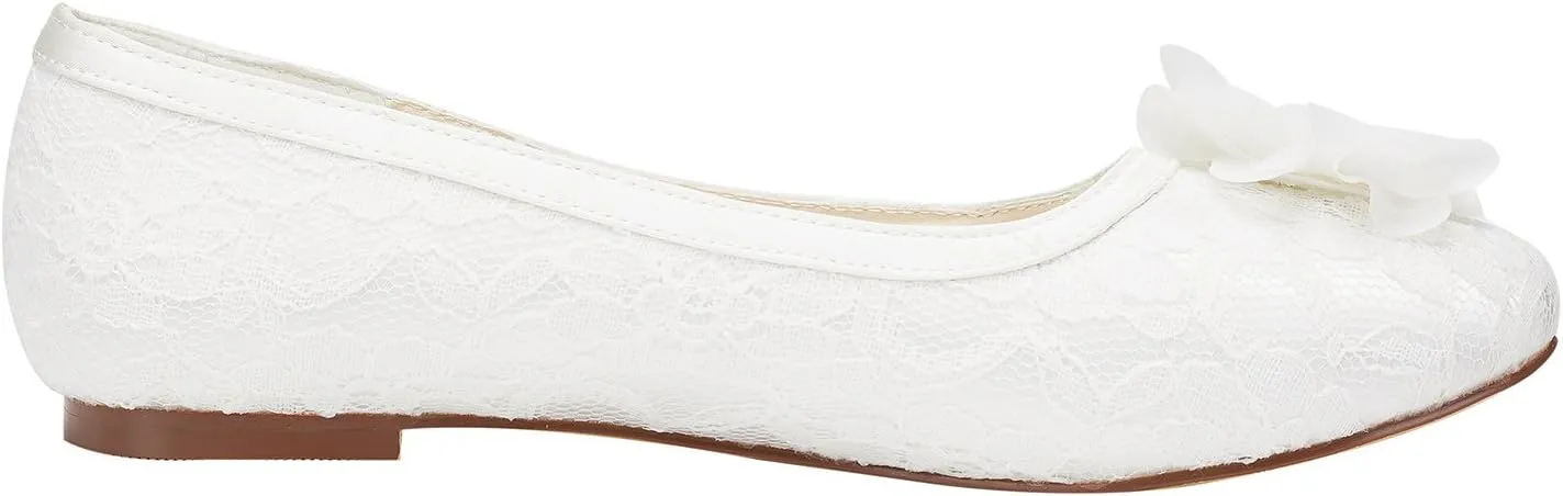 Emily Bridal Women's Satin Flat Heel Flats Crystal Heel