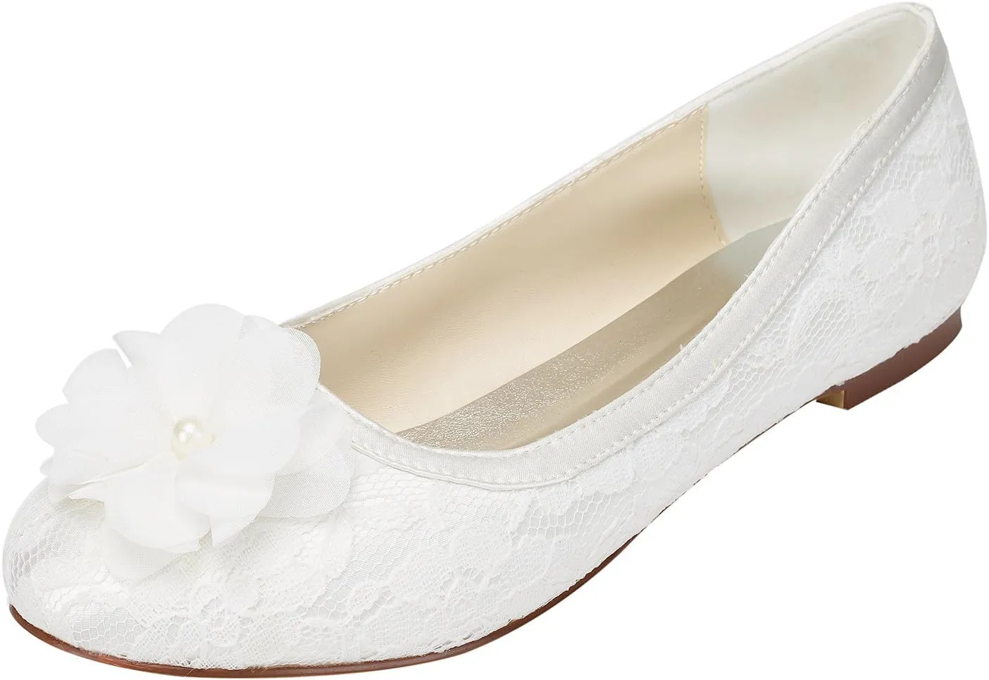 Emily Bridal Women's Satin Flat Heel Flats Crystal Heel