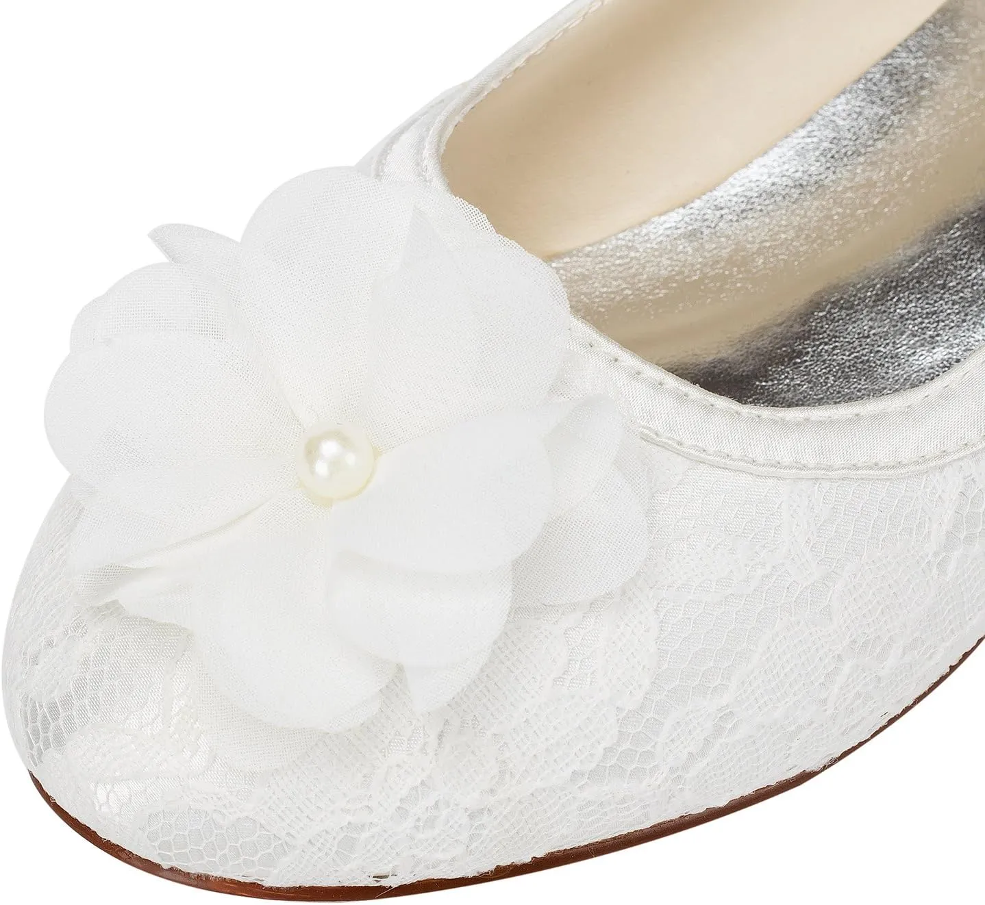 Emily Bridal Women's Satin Flat Heel Flats Crystal Heel