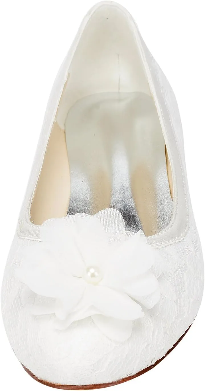 Emily Bridal Women's Satin Flat Heel Flats Crystal Heel