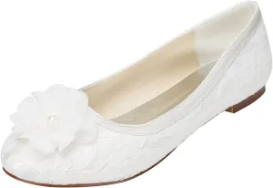 Emily Bridal Women's Satin Flat Heel Flats Crystal Heel