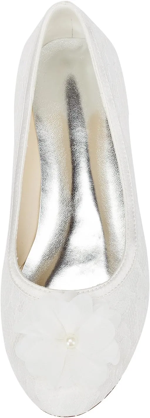 Emily Bridal Women's Satin Flat Heel Flats Crystal Heel