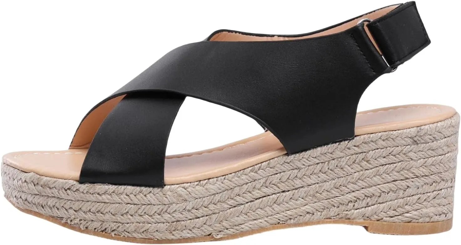 Espadrille Sandals for Women Platform Wedge Sandals Cross Strap Open Toe Espadrilles, Wide Width Comfortable Orthopedic Wedges Ankle Strap Slip on Casual Walking Shoes