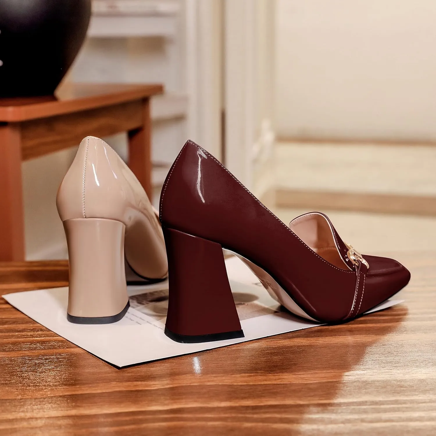 Esvowido Chunky Heels for Women Slip on Pumps Closed Toe Loafer Comfortable Shoes for Business
