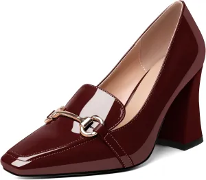 Esvowido Chunky Heels for Women Slip on Pumps Closed Toe Loafer Comfortable Shoes for Business