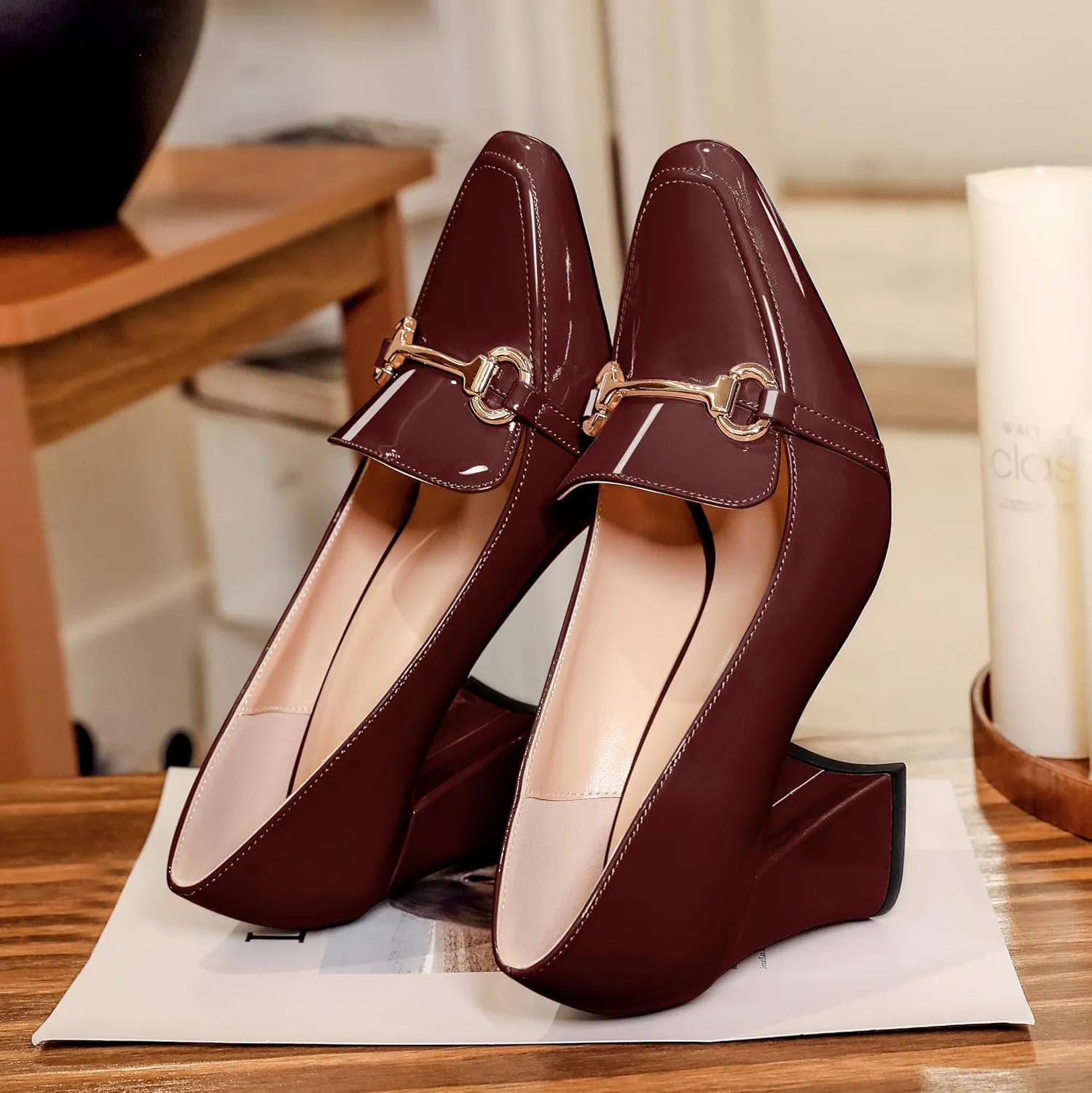 Esvowido Chunky Heels for Women Slip on Pumps Closed Toe Loafer Comfortable Shoes for Business