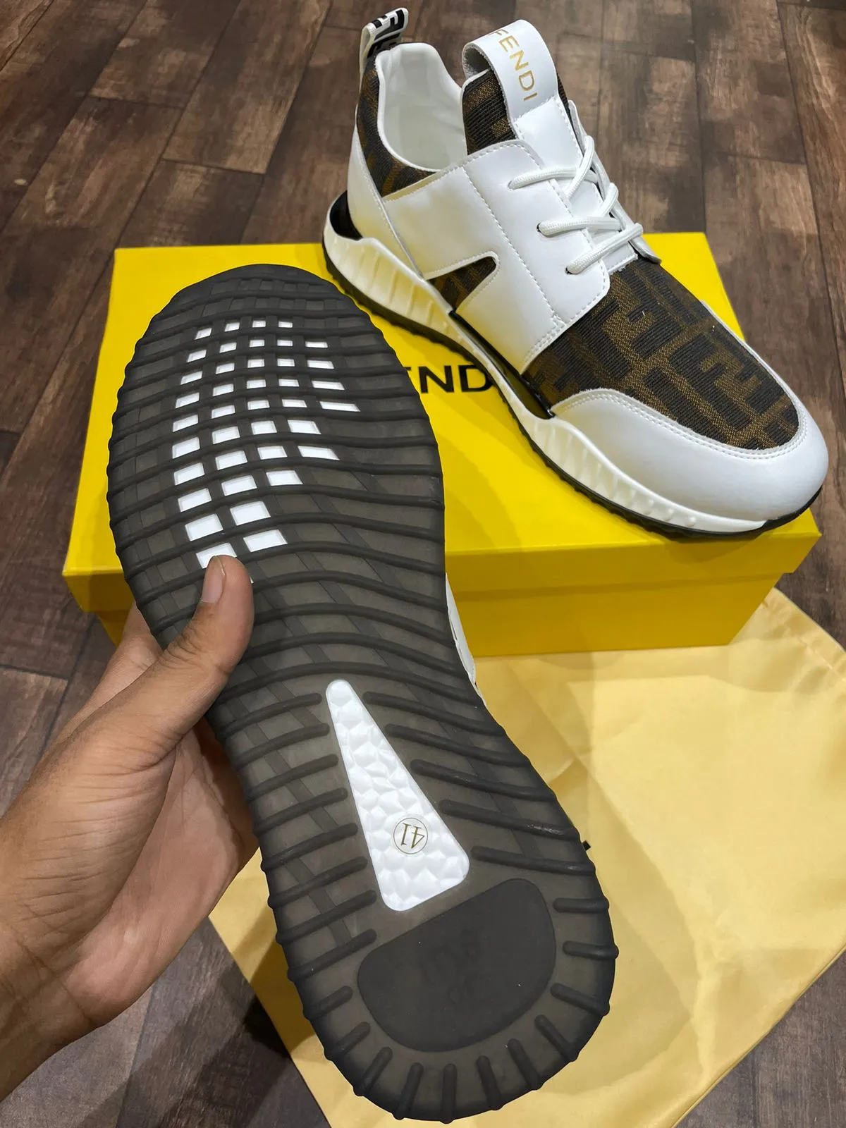 FENDI || Fendi White Lace Up Sneakers For Men