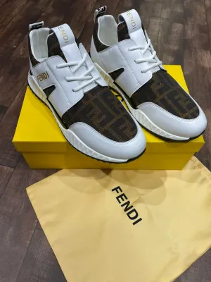 FENDI || Fendi White Lace Up Sneakers For Men