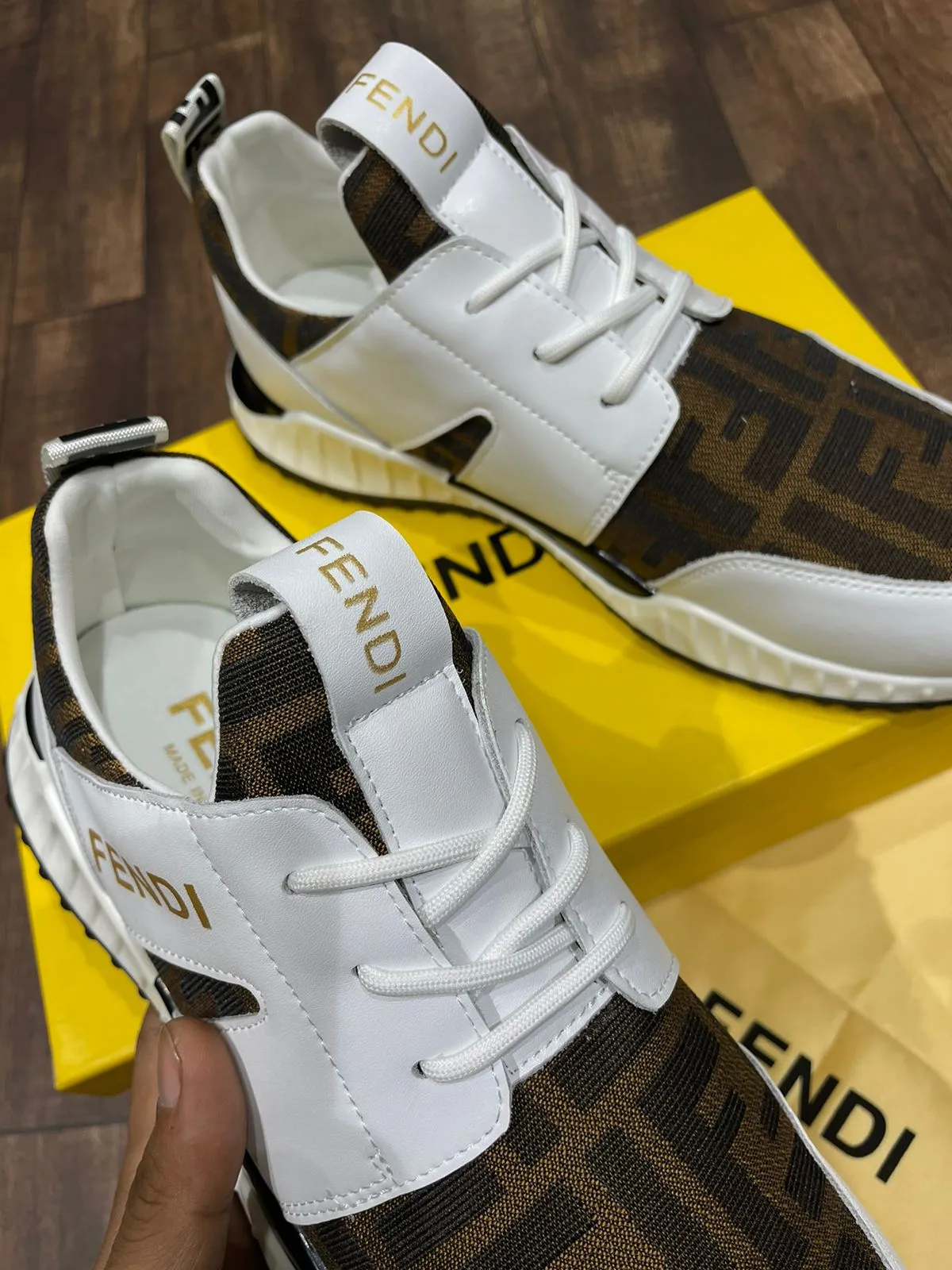 FENDI || Fendi White Lace Up Sneakers For Men