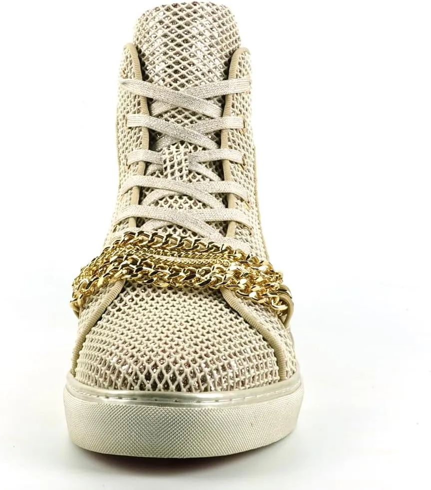 FI-2410 Glitter Lace up High top Sneaker with Chain