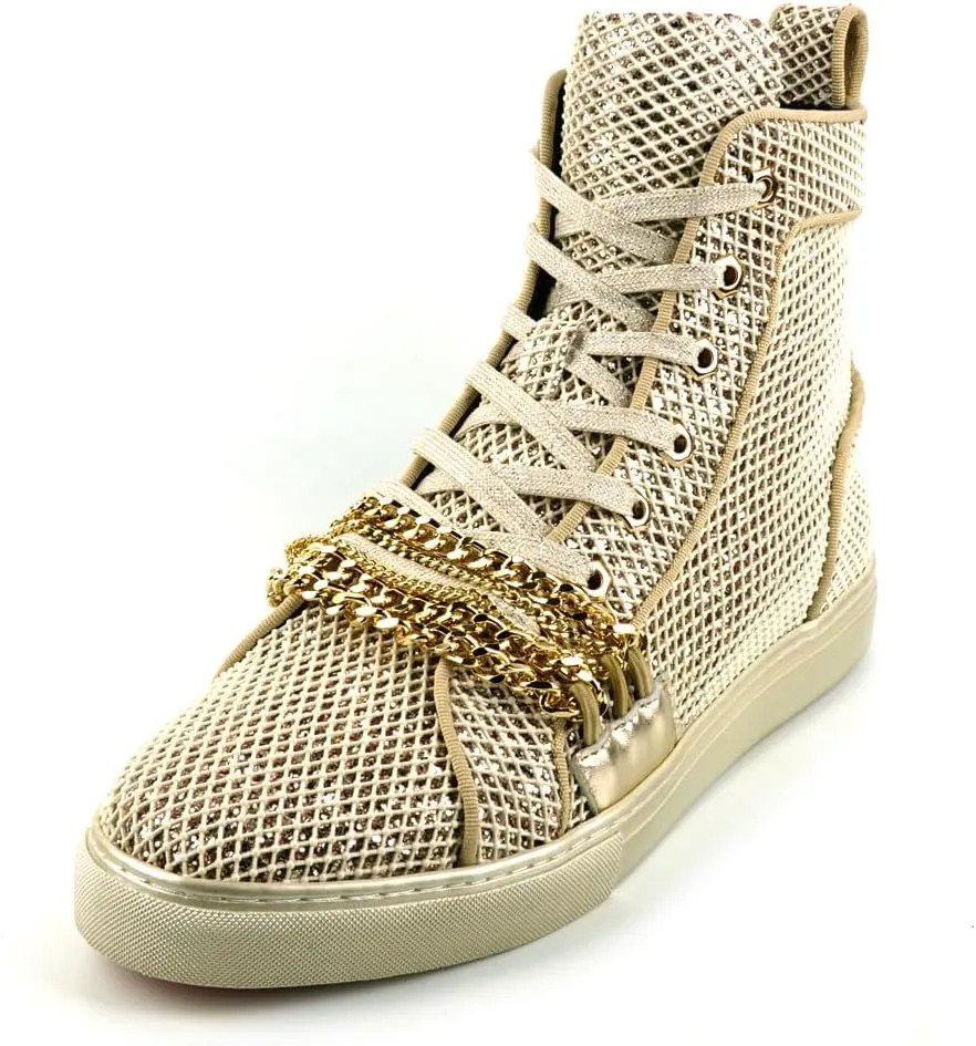 FI-2410 Glitter Lace up High top Sneaker with Chain