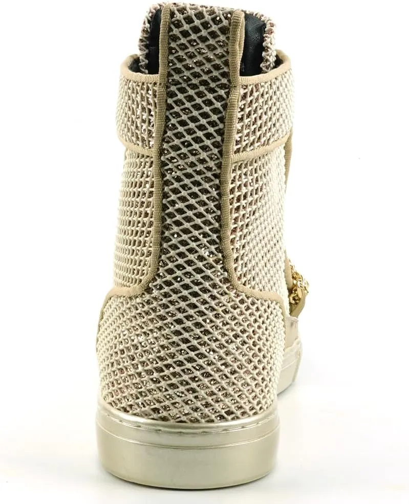 FI-2410 Glitter Lace up High top Sneaker with Chain