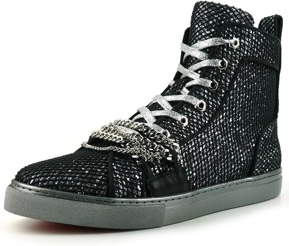 FI-2410 Glitter Lace up High top Sneaker with Chain