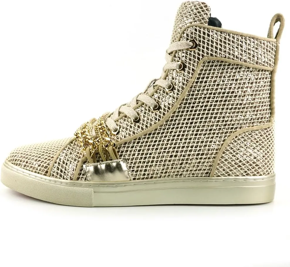 FI-2410 Glitter Lace up High top Sneaker with Chain