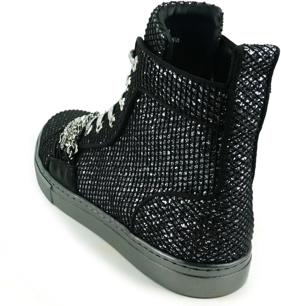 FI-2410 Glitter Lace up High top Sneaker with Chain