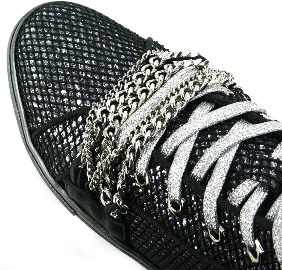 FI-2410 Glitter Lace up High top Sneaker with Chain