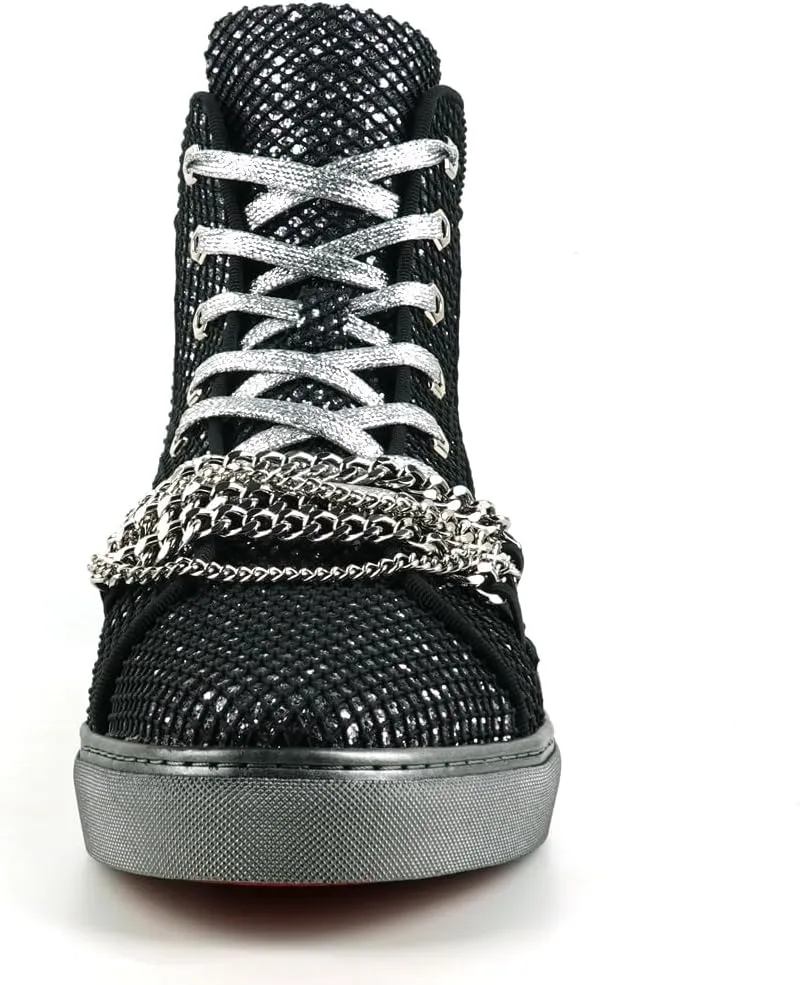FI-2410 Glitter Lace up High top Sneaker with Chain