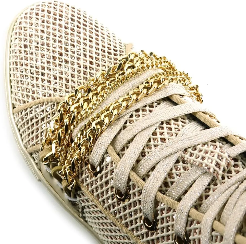 FI-2410 Glitter Lace up High top Sneaker with Chain
