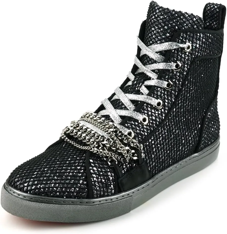 FI-2410 Glitter Lace up High top Sneaker with Chain