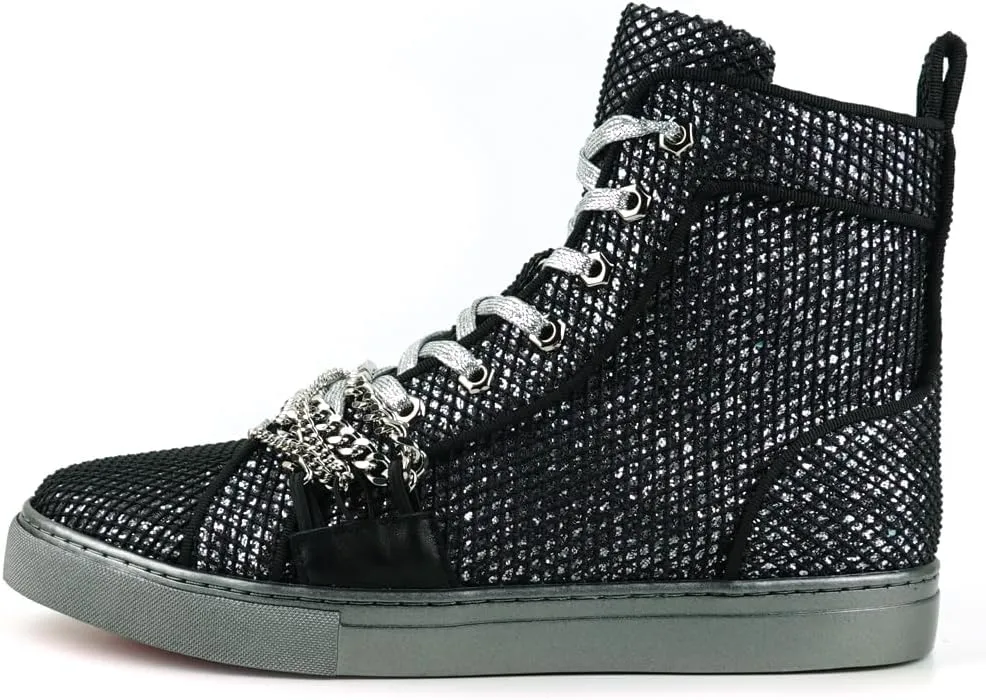 FI-2410 Glitter Lace up High top Sneaker with Chain