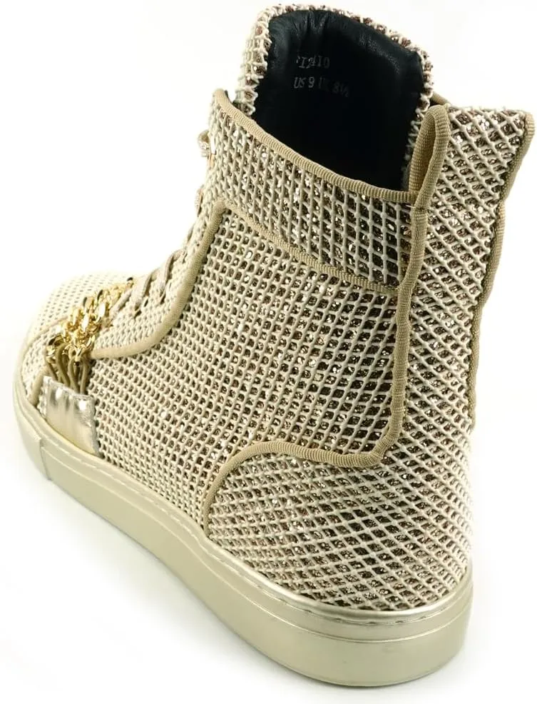 FI-2410 Glitter Lace up High top Sneaker with Chain