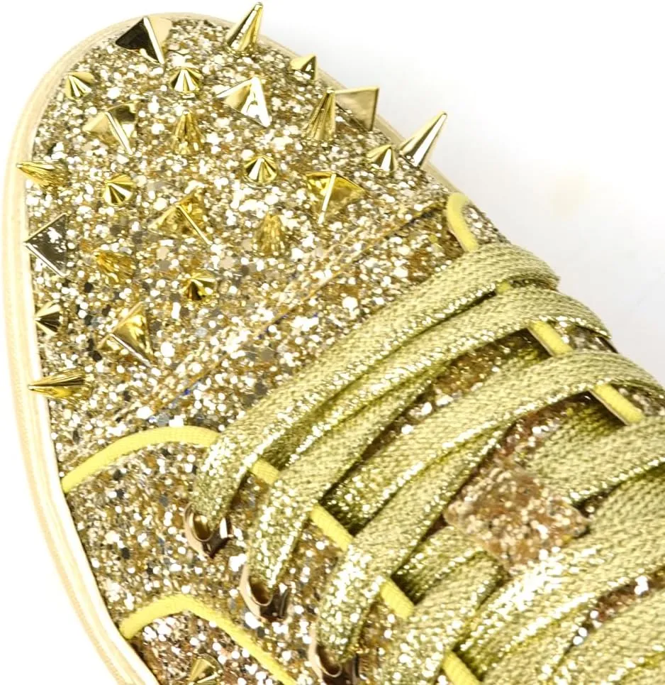 FI-2429 Glitter Spikes Cap Toe Lace up Sneaker