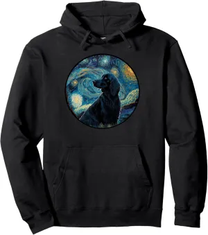 Flat Coated Retriever Starry Night Painting Dog Mom Dad Pullover Hoodie