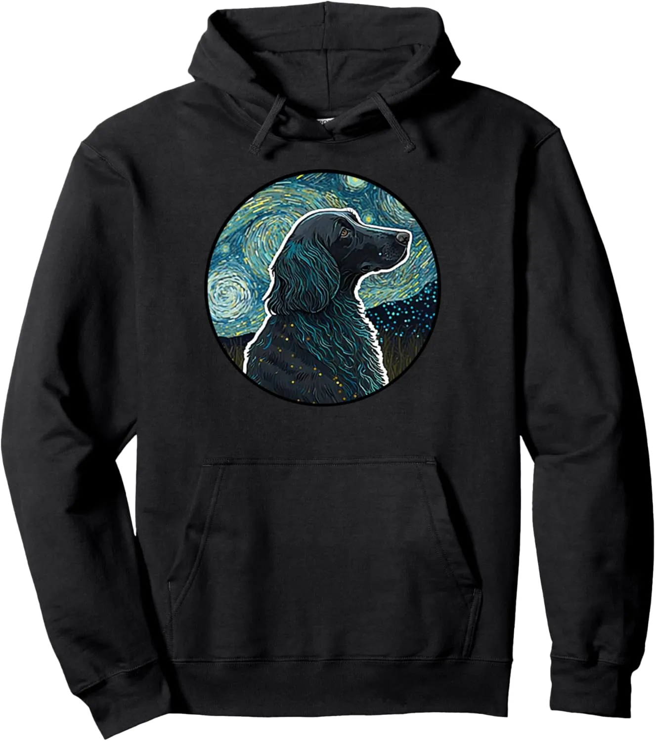 Flat Coated Retriever Starry Night Painting Dog Mom Dad Pullover Hoodie