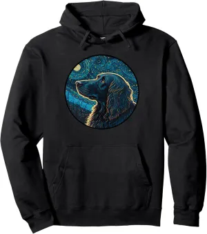 Flat Coated Retriever Starry Night Painting Dog Mom Dad Pullover Hoodie