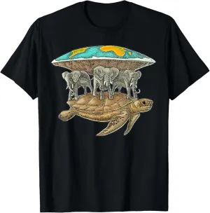 Flat Earth Turtle Elephant Design T-Shirt