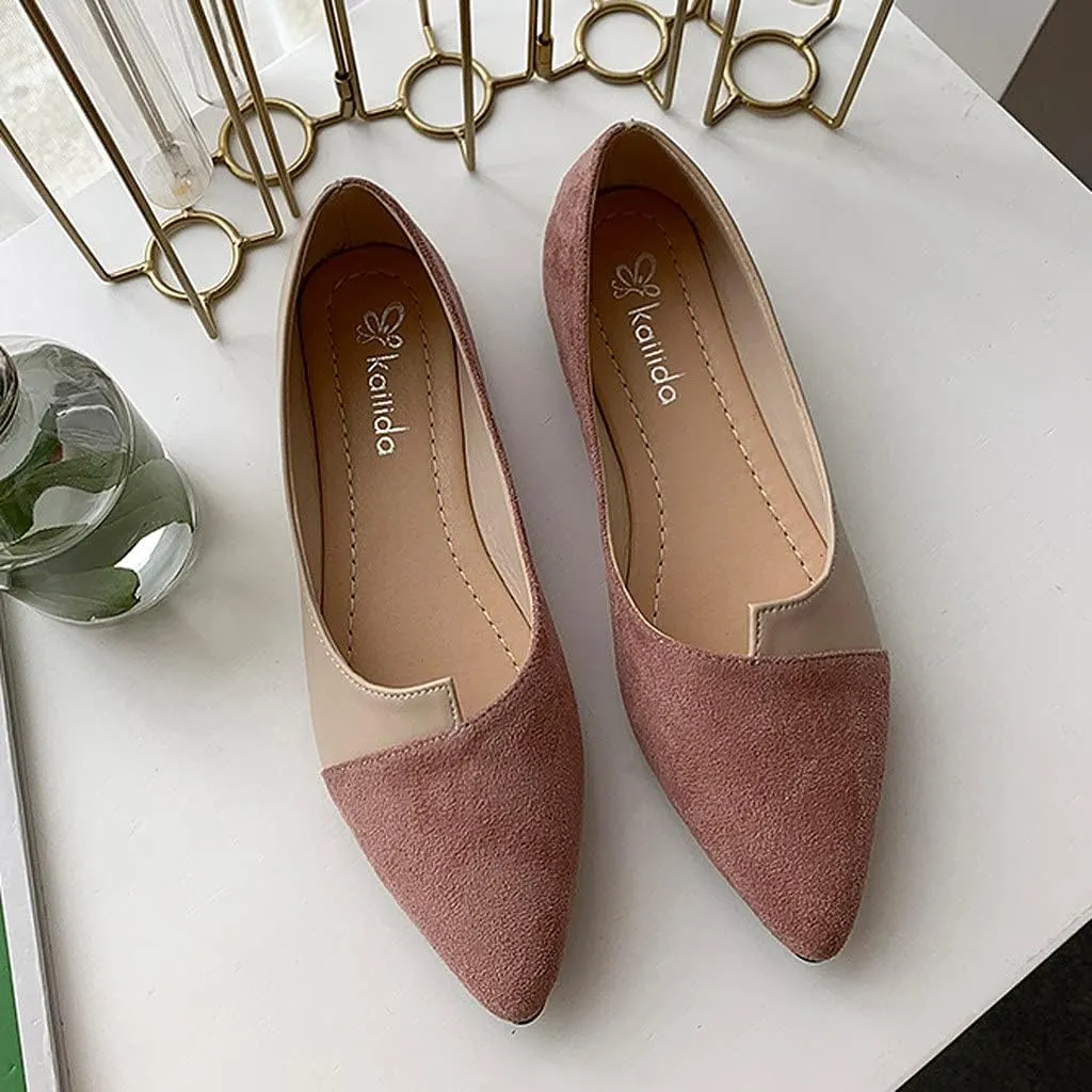 Flats for Women Pointed Toe Ballet Flats Shoes Splice Color Suede Flat Shoes Flats Comfortable Dressy Slip on Flat Dress Shoes