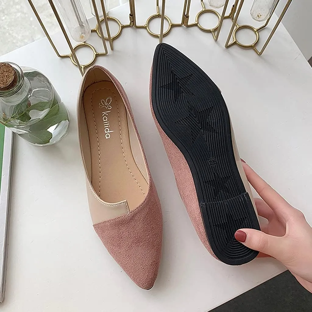 Flats for Women Pointed Toe Ballet Flats Shoes Splice Color Suede Flat Shoes Flats Comfortable Dressy Slip on Flat Dress Shoes