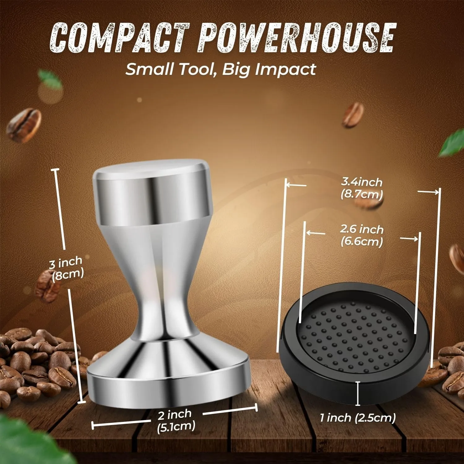 Flexzion Espresso Tamper 51mm Diameter Stainless Steel Coffee Tamper Flat Base Grip Handle Professional Barista Espresso Hand Press Kitchen Accessories, Silver