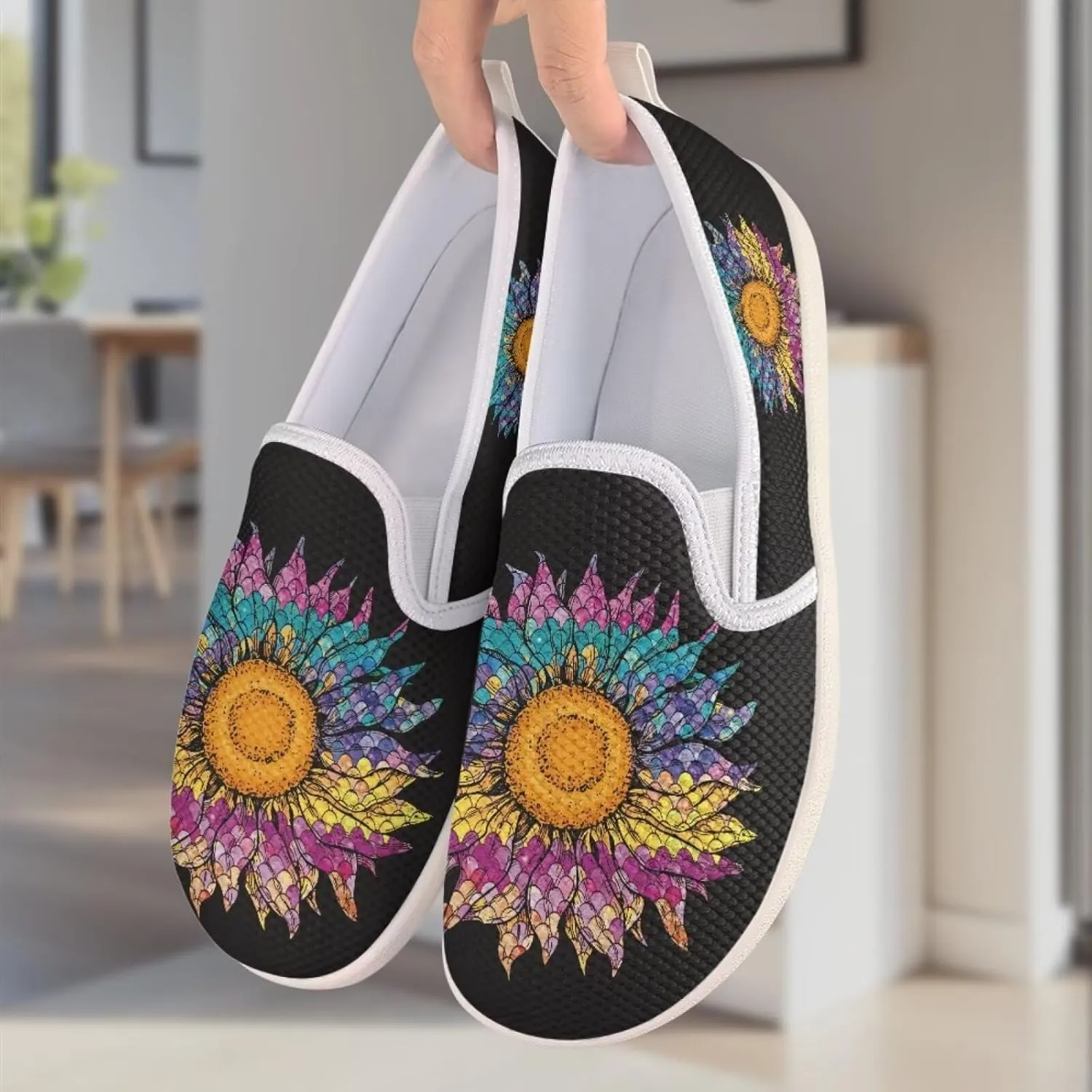 Flower Pattern Flat Mesh Shoes | Slip-Resistant Work Shoes & Tennis Shoes | Comfortable & Stylish Shoes for Women