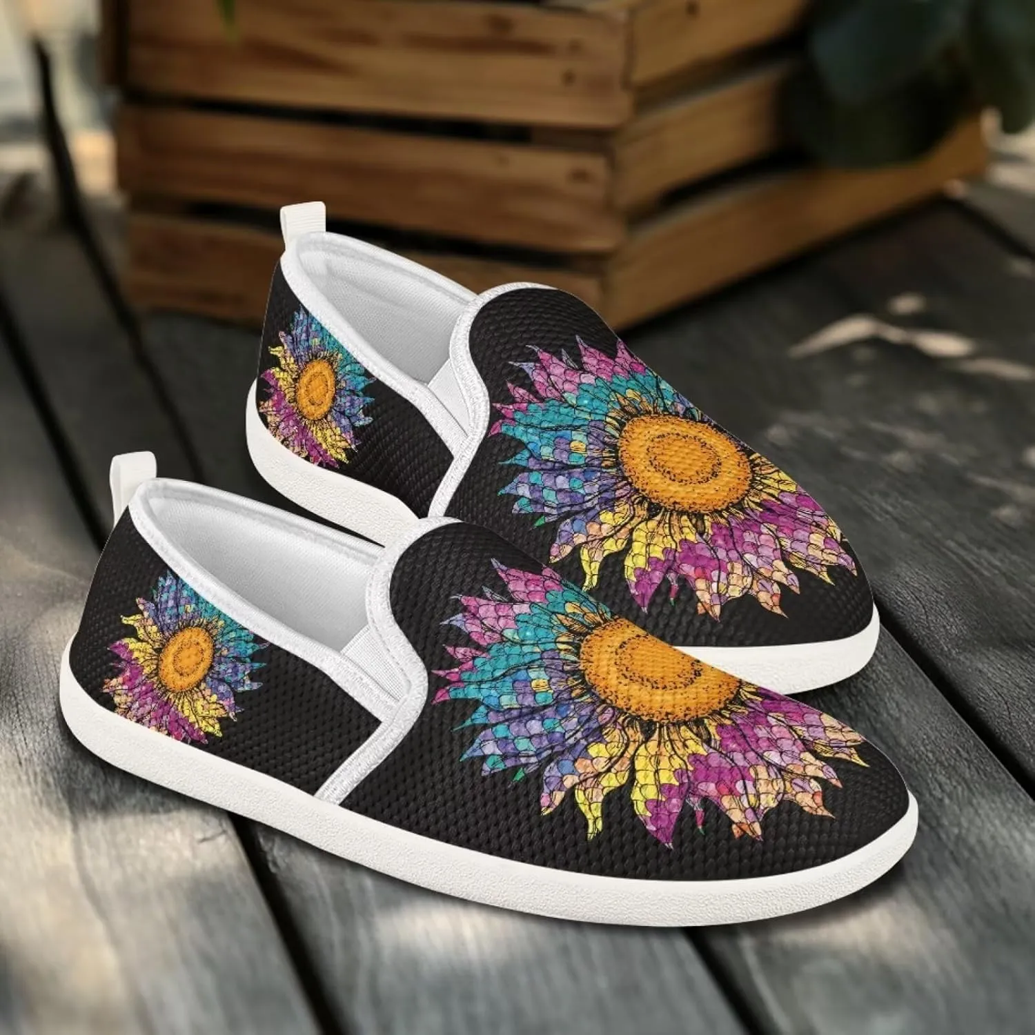 Flower Pattern Flat Mesh Shoes | Slip-Resistant Work Shoes & Tennis Shoes | Comfortable & Stylish Shoes for Women