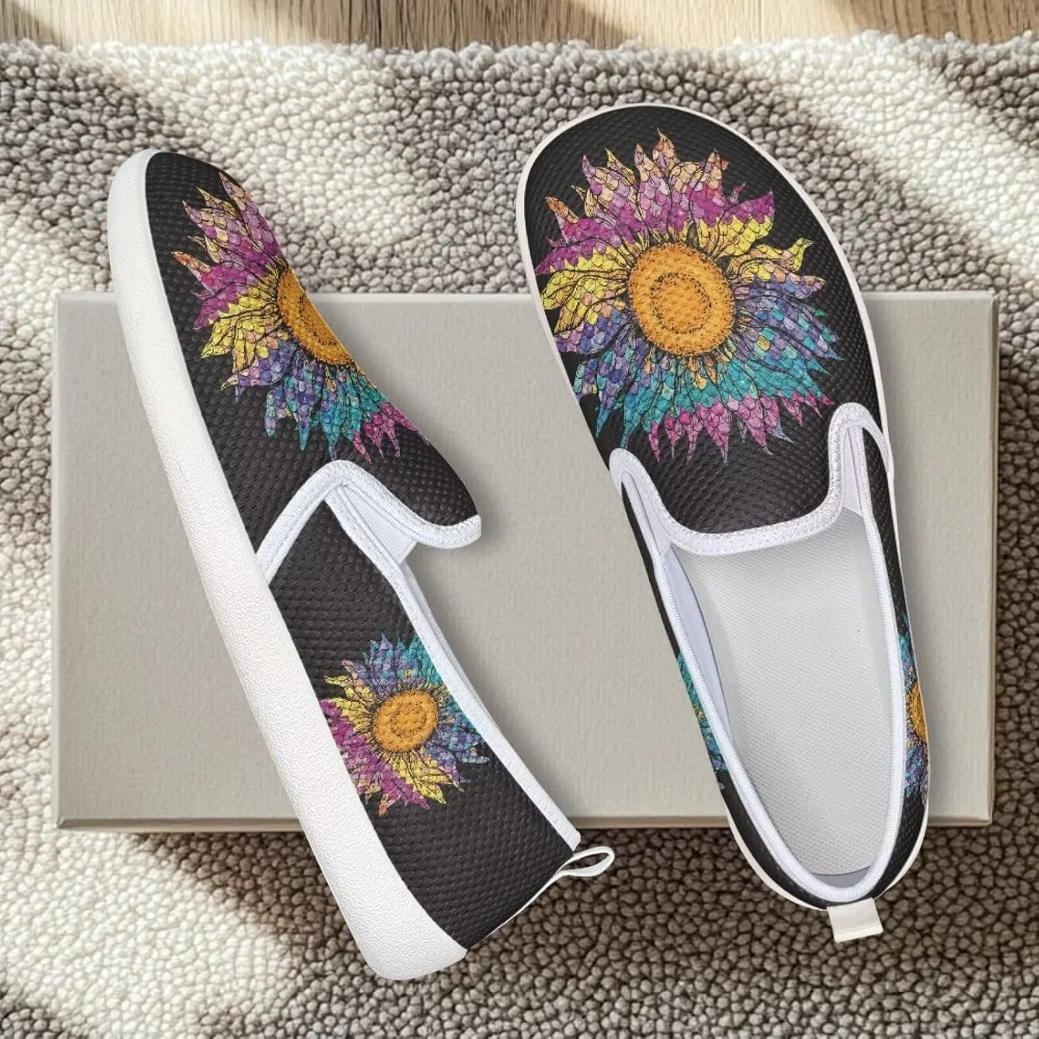Flower Pattern Flat Mesh Shoes | Slip-Resistant Work Shoes & Tennis Shoes | Comfortable & Stylish Shoes for Women