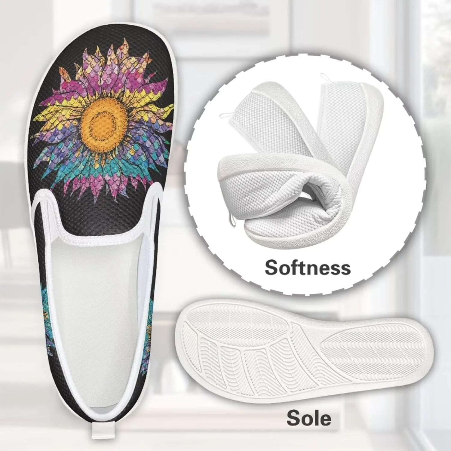 Flower Pattern Flat Mesh Shoes | Slip-Resistant Work Shoes & Tennis Shoes | Comfortable & Stylish Shoes for Women